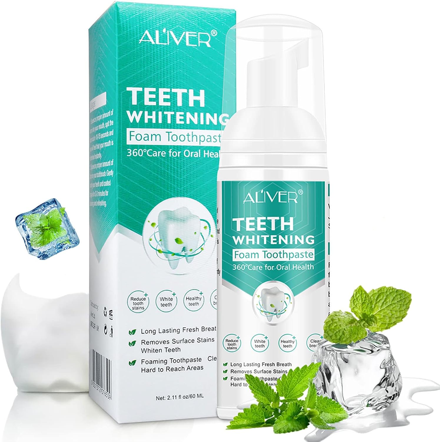 1+1 Gratis | Zahnweiß Schaumzahnpasta | JustWhite™ | Entfernt Flecken & Aufhellend | Frischer Atem & Natürlich Sicher