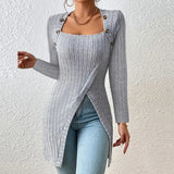 Chloe™ - Damen Sexy Quadratischer Kragen Rippenstrickkleid