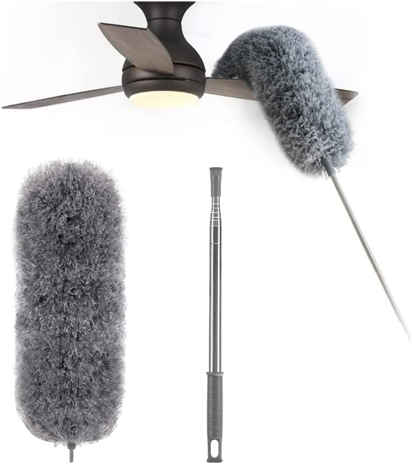 DustReach Teleskop-Mikrofaserstaubwedel | Extra Lange Reichweite | Flexibler Kopf | Waschbar