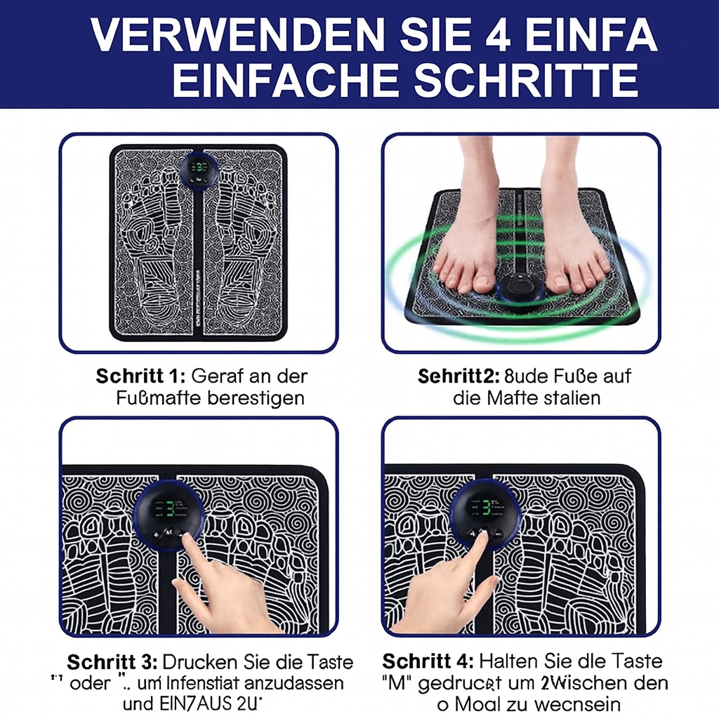 EMS Fußmassagegerät | 6 Massage-Modi | 9 Intensitätsstufen | Fördert Durchblutung | TreatFoot