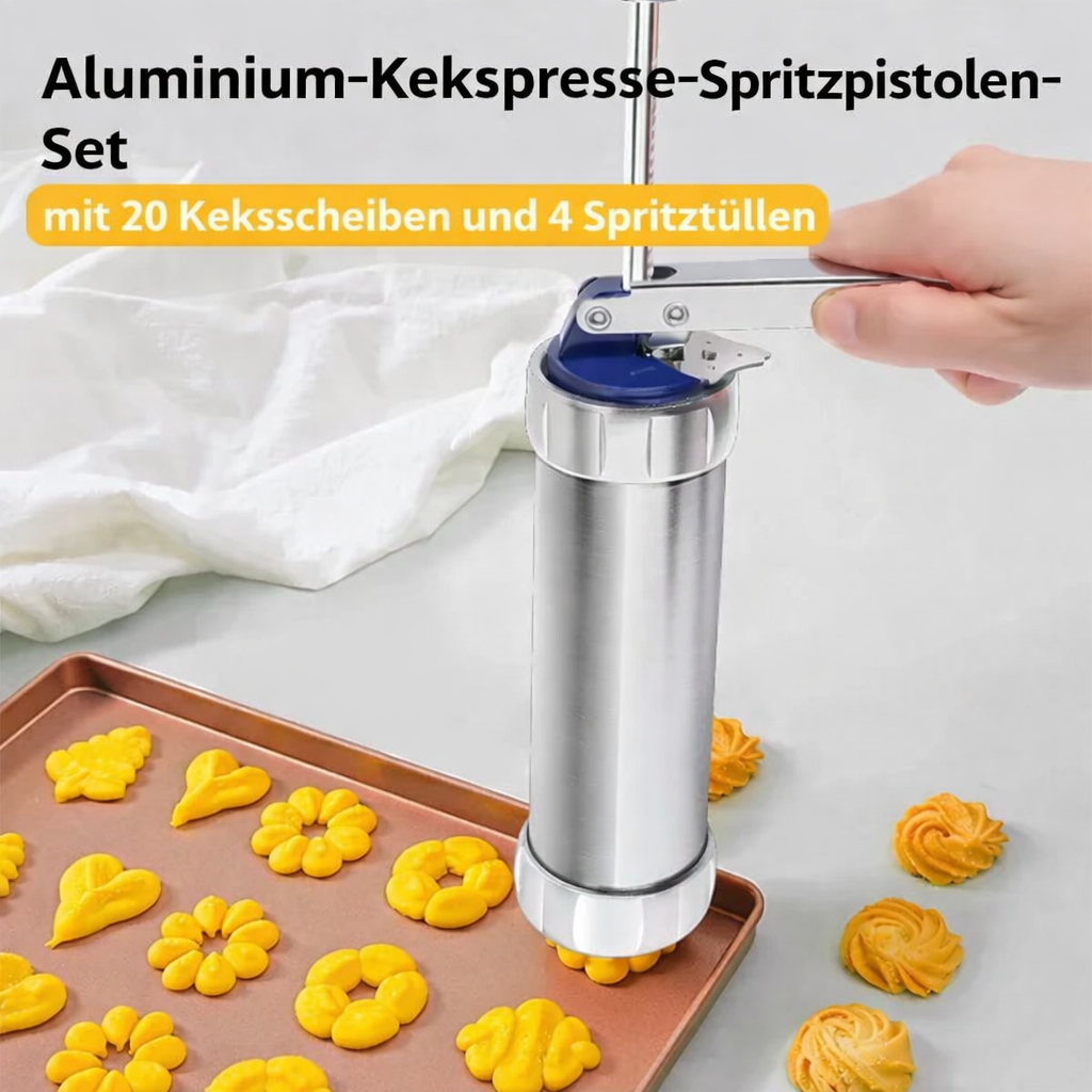 Edelstahl Keks-Presse | 20 Formen & 4 Düsen | Perfekt für gleichmäßige Kekse | BakePro