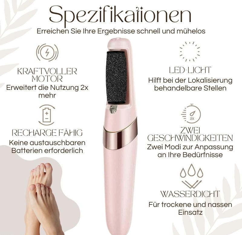 Elektrischer Hornhautentferner | Quarz-Kristallrollen | LED-Licht | Wasserdicht & Wiederaufladbar | CallusPro