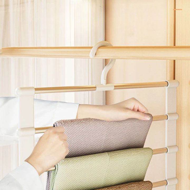 Hosenbügel Edelstahl | 7-Stangen Platzsparend | Rutschfest & Faltbar | Für Perfekte Ordnung