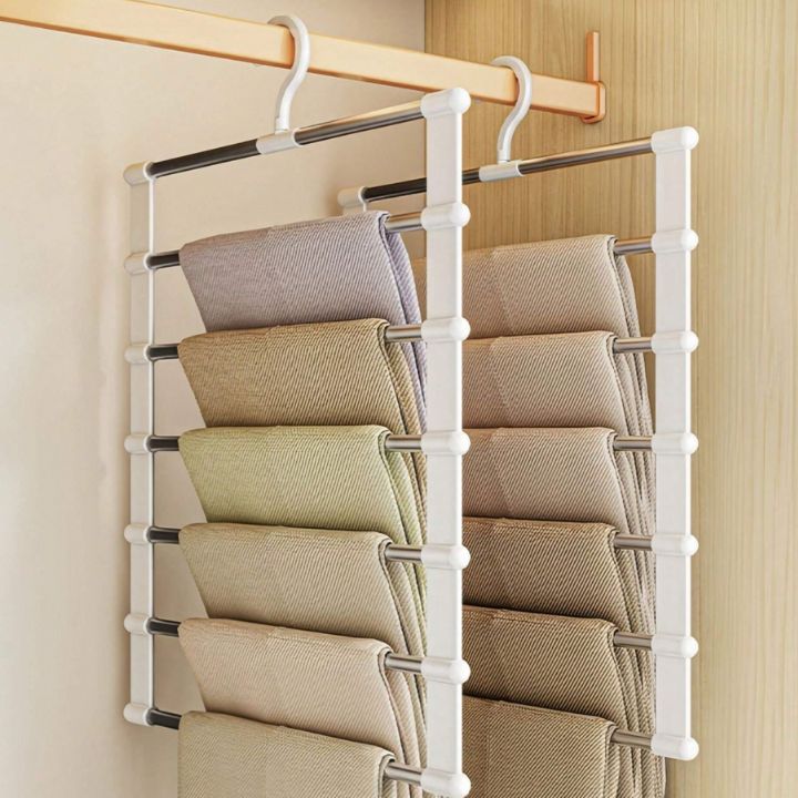 Hosenbügel Edelstahl | 7-Stangen Platzsparend | Rutschfest & Faltbar | Für Perfekte Ordnung