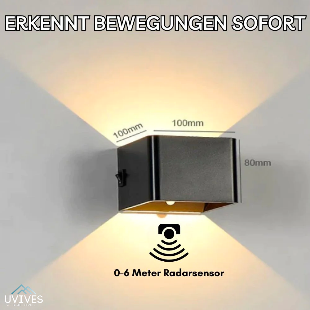 Kabellose Wandlampe | Bewegungsmelder | Warmes Licht 3000K | Modern & Elegant | LuminaCube