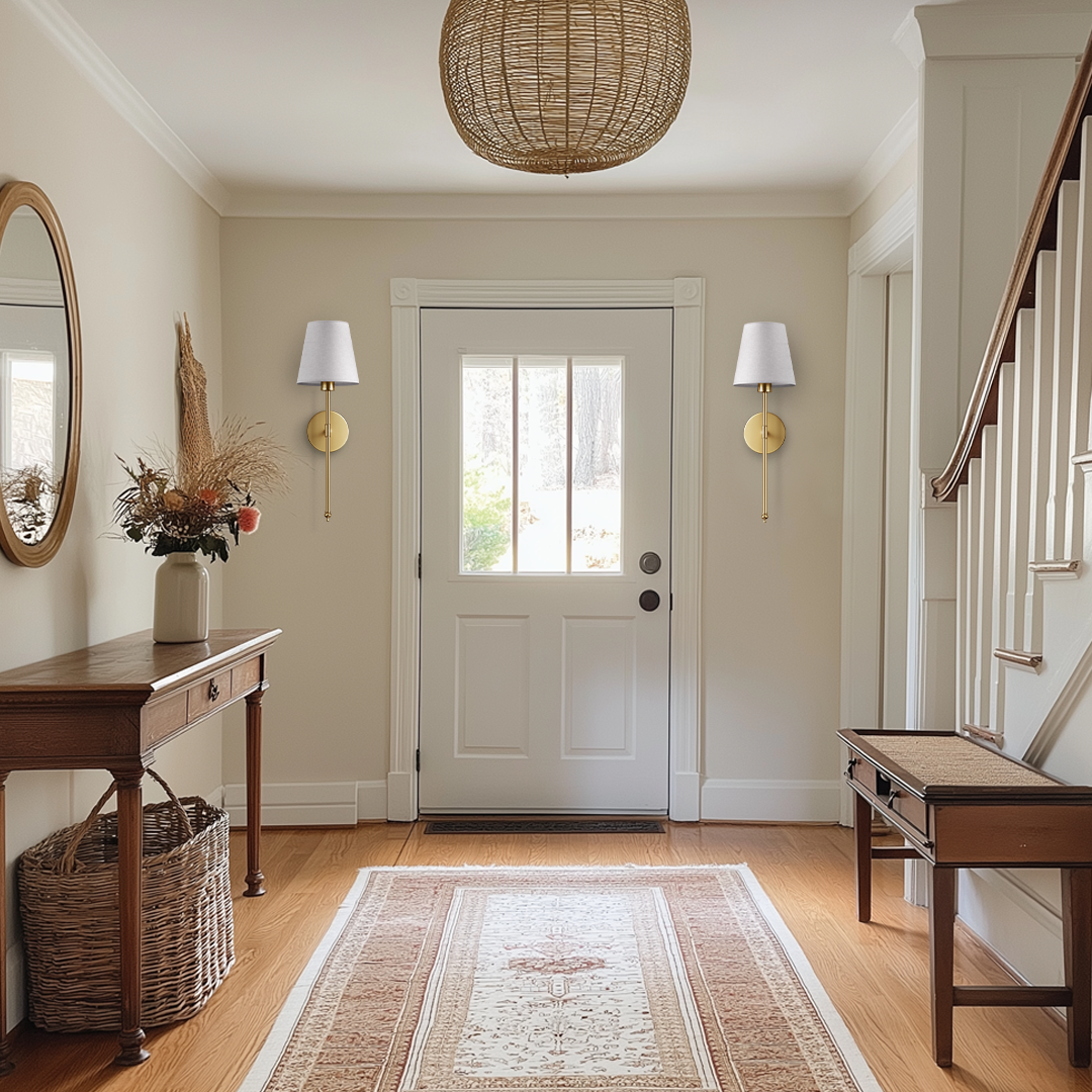 Kabellose Wandleuchte mit 3M-Klebemontage | Stoffschirm & Metallfuß | 2er-Set