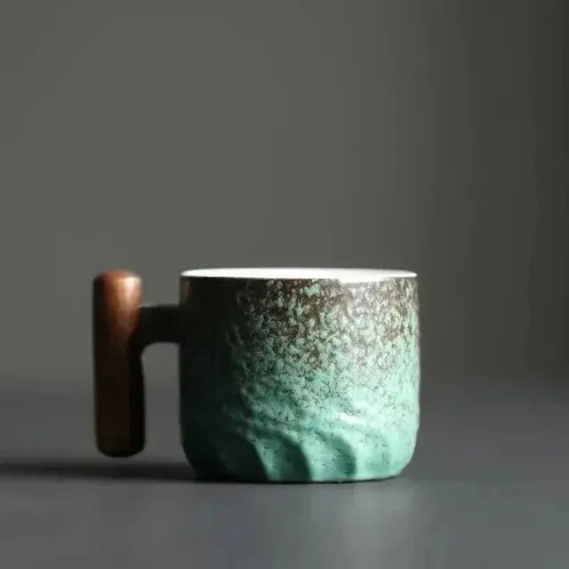 Keramik Kaffeetasse | Holzgriff Design | Handgefertigt & Stilvoll | Handcrafted Mug