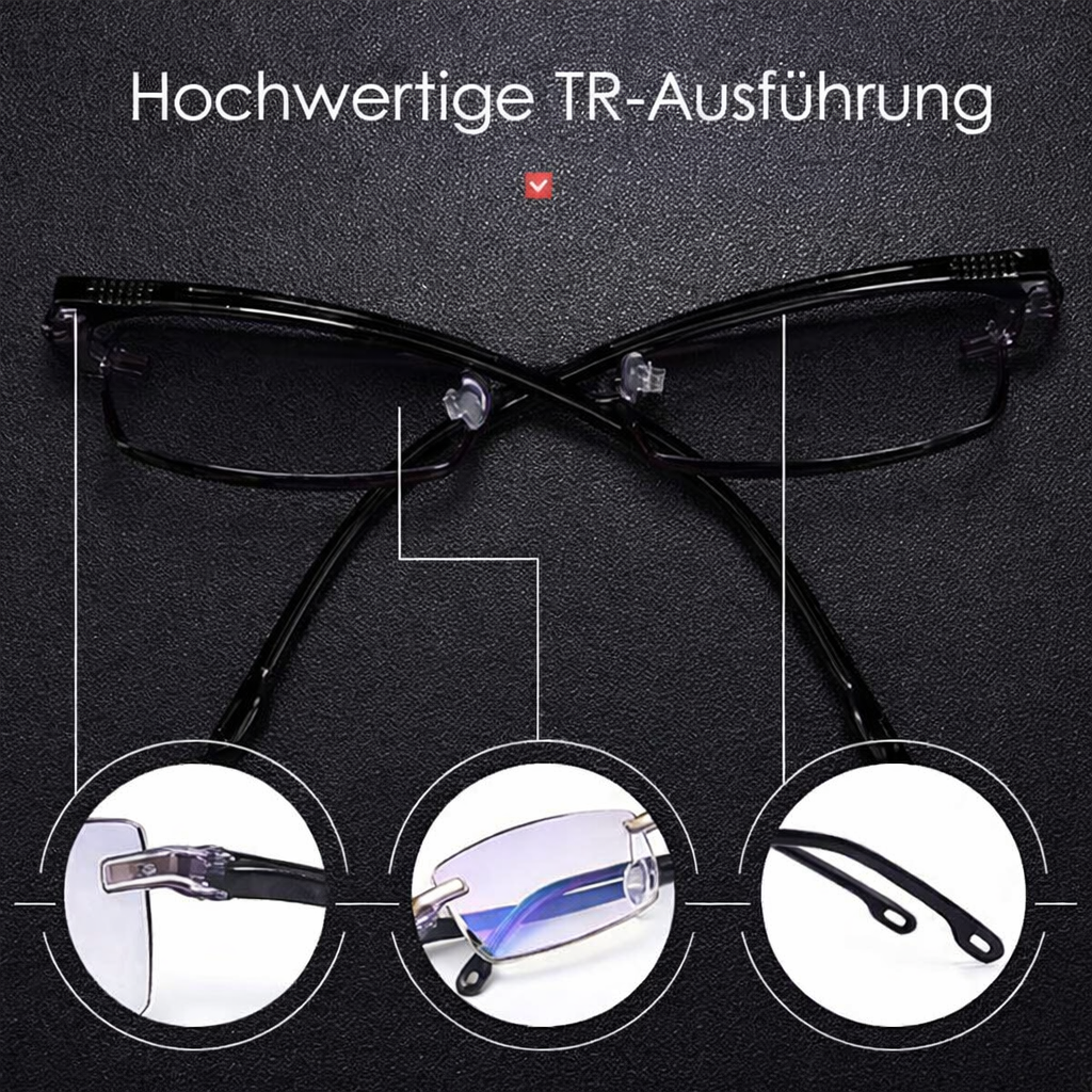 Lesebrille | Multifokal Gleitsicht | Anti-Blaulicht | Leicht & Rahmenlos | LensPro
