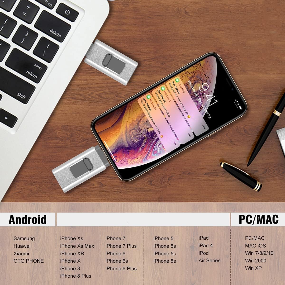 Smartphone Speicherstick | 3-in-1 USB & Lightning | Sofortige Datensicherung | 128GB Extra Speicher | Profi-Stick