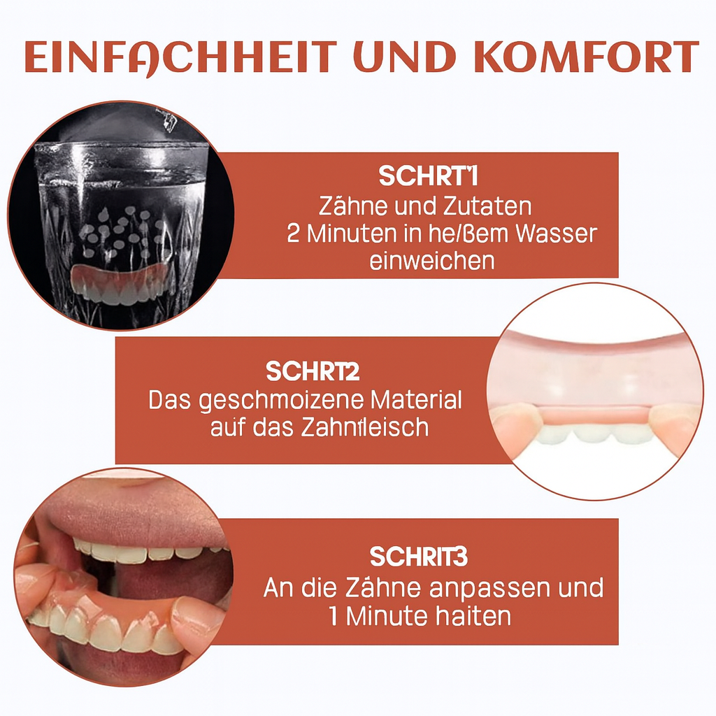 Zahnersatz Komfort-Set | Weiches Silikon | Schmerzfreie Passform | Für Ober- & Unterkiefer | SecureSmile
