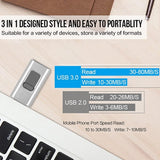 Smartphone Speicherstick | 3-in-1 USB & Lightning | Sofortige Datensicherung | 128GB Extra Speicher | Profi-Stick
