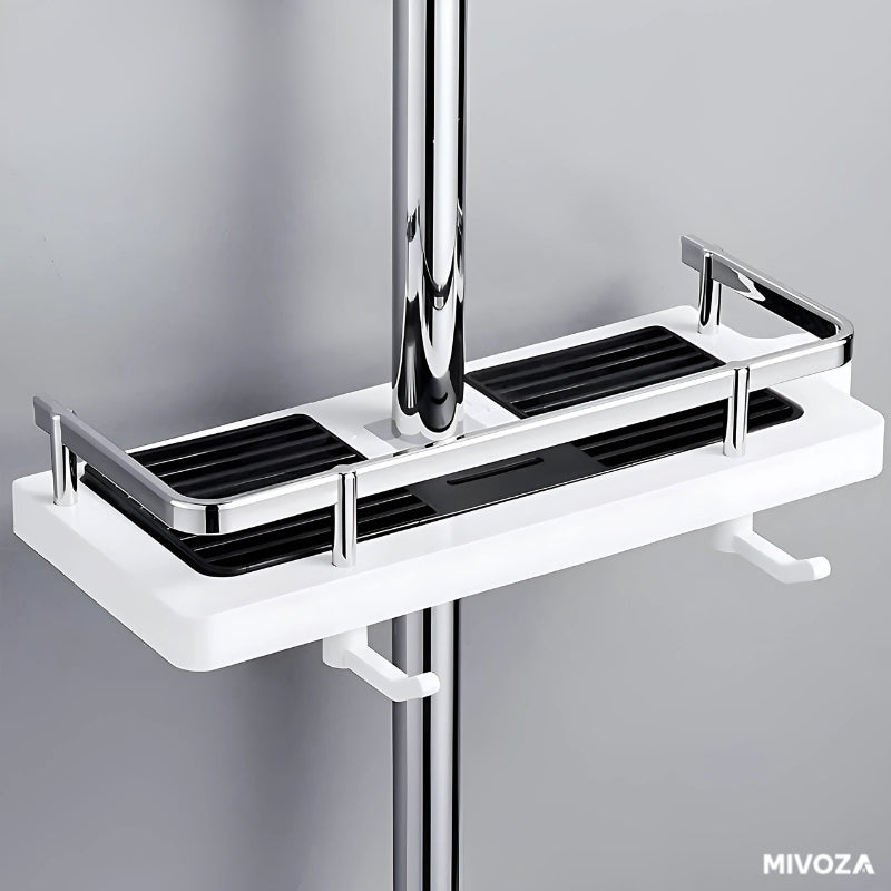 Verstellbares Duschregal – Rostfrei & Bohrfrei | Höhenverstellbarer Dusch-Organizer mit Haken