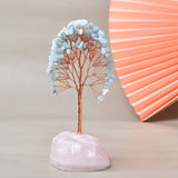 Arbre de Vie Plaisir sur Quartz Rose – Fait Main 15 cm - Biloria