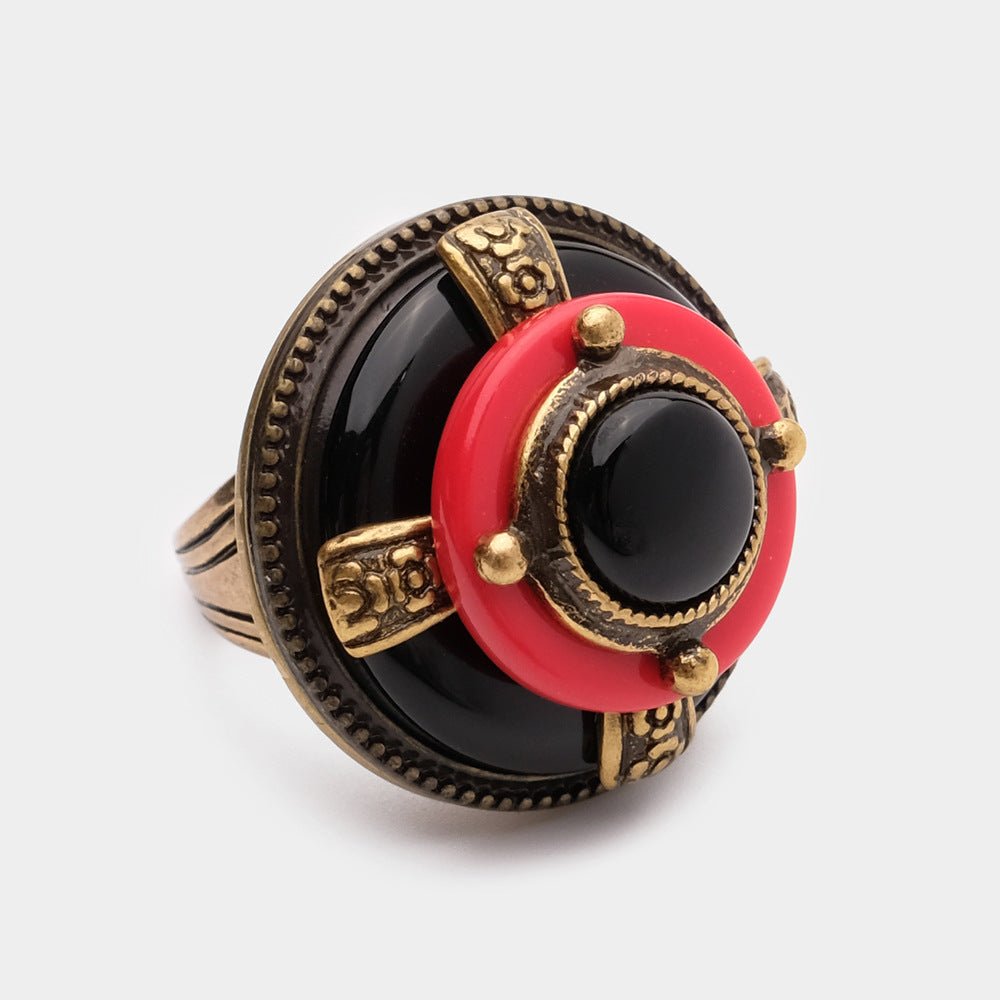 Bague Agate Rouge et Noir Vintage Protection - Biloria