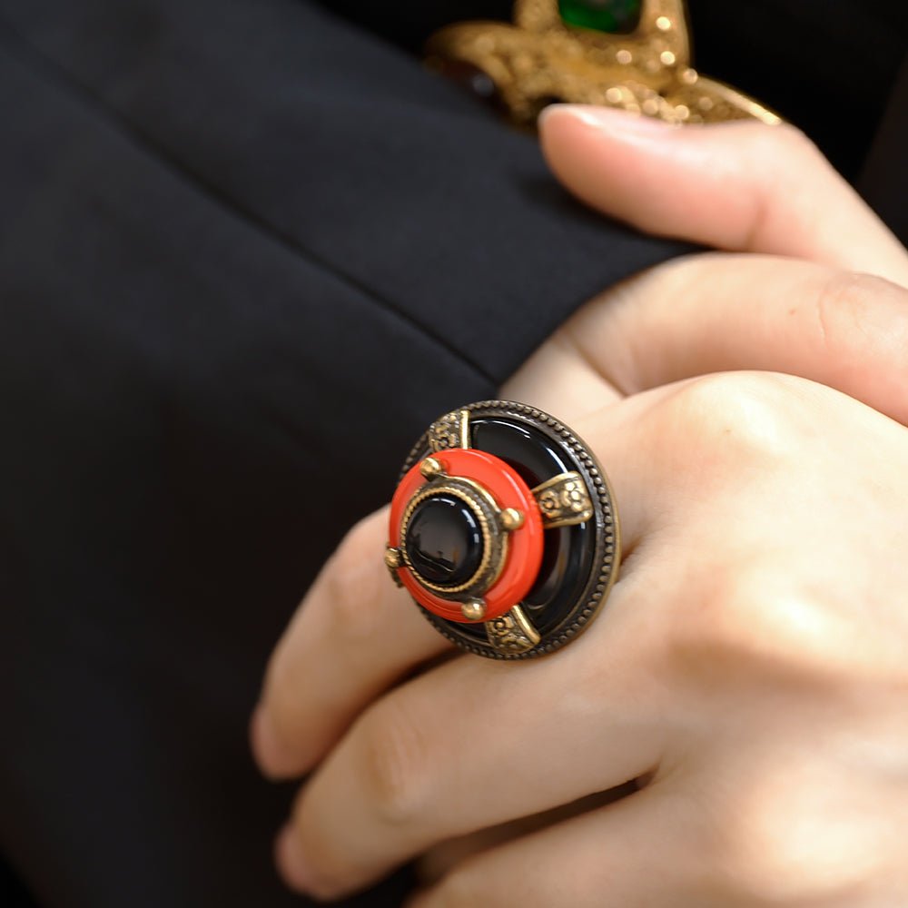 Bague Agate Rouge et Noir Vintage Protection - Biloria