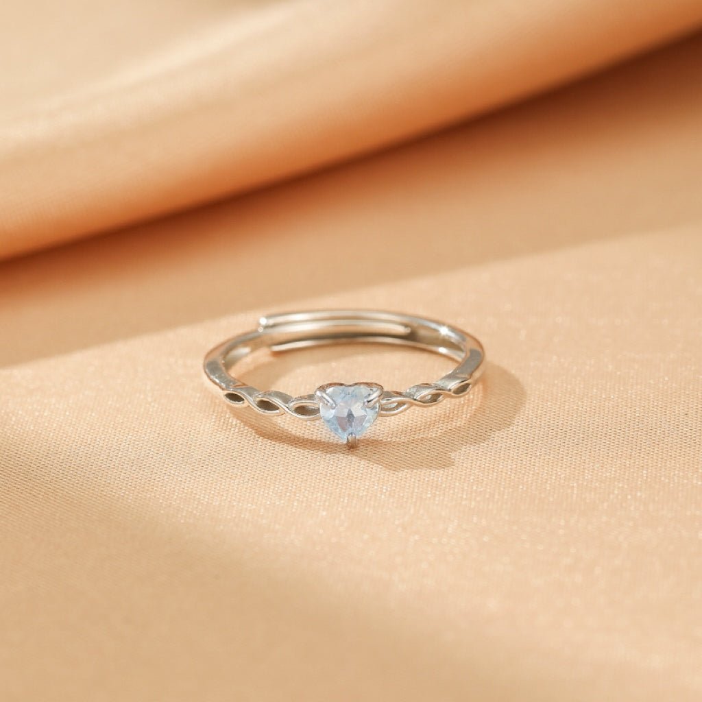 Bague Aigue-marine ajustable en argent | Cœur serein - Biloria