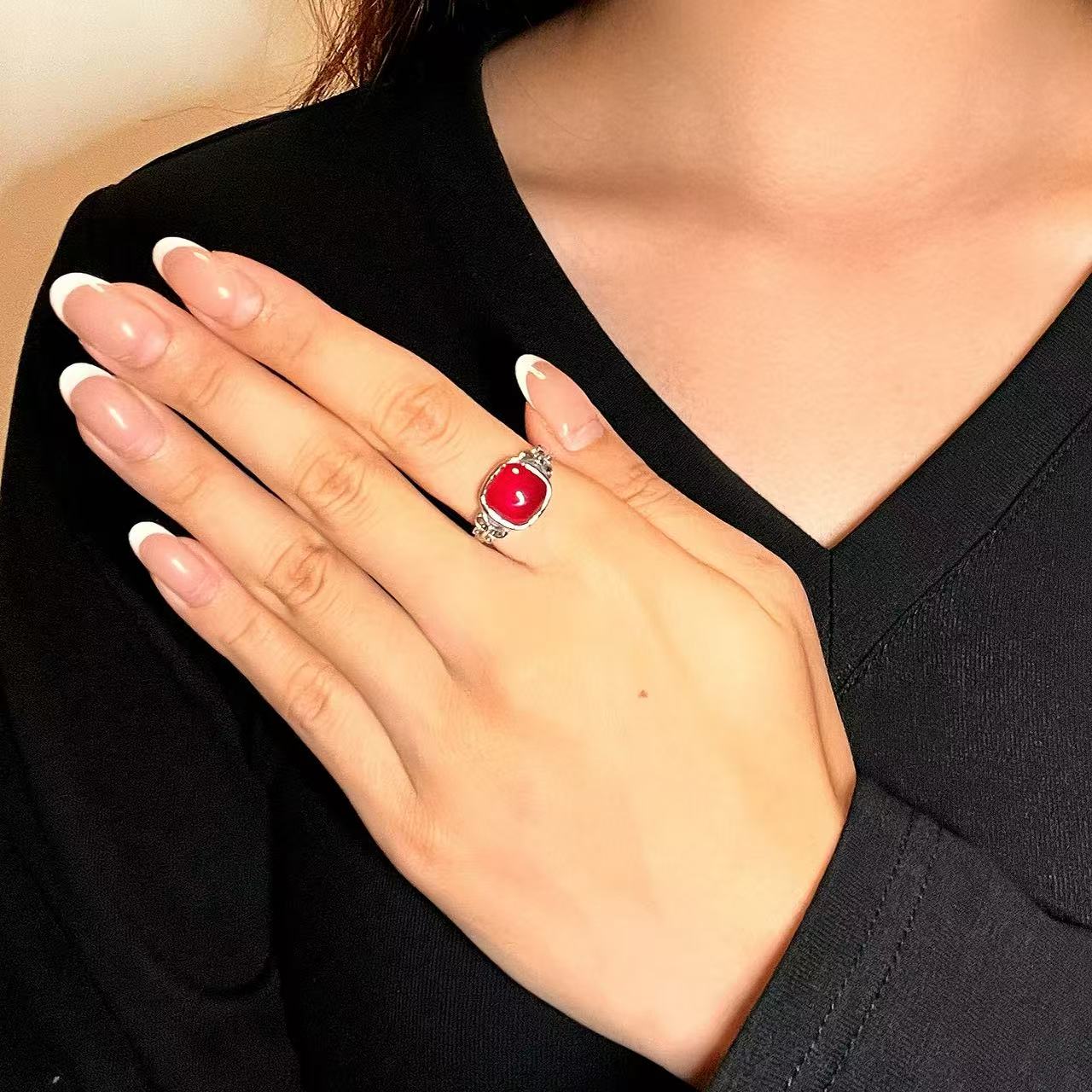 Bague Ajustable Cornaline Papillon Argent 925 - Biloria