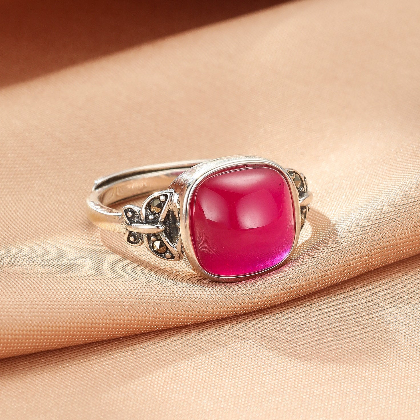Bague Ajustable Cornaline Papillon Argent 925 - Biloria