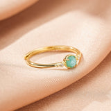 Bague Amazonite Zircon Argent Plaqué Or Taille Ajustable - Biloria