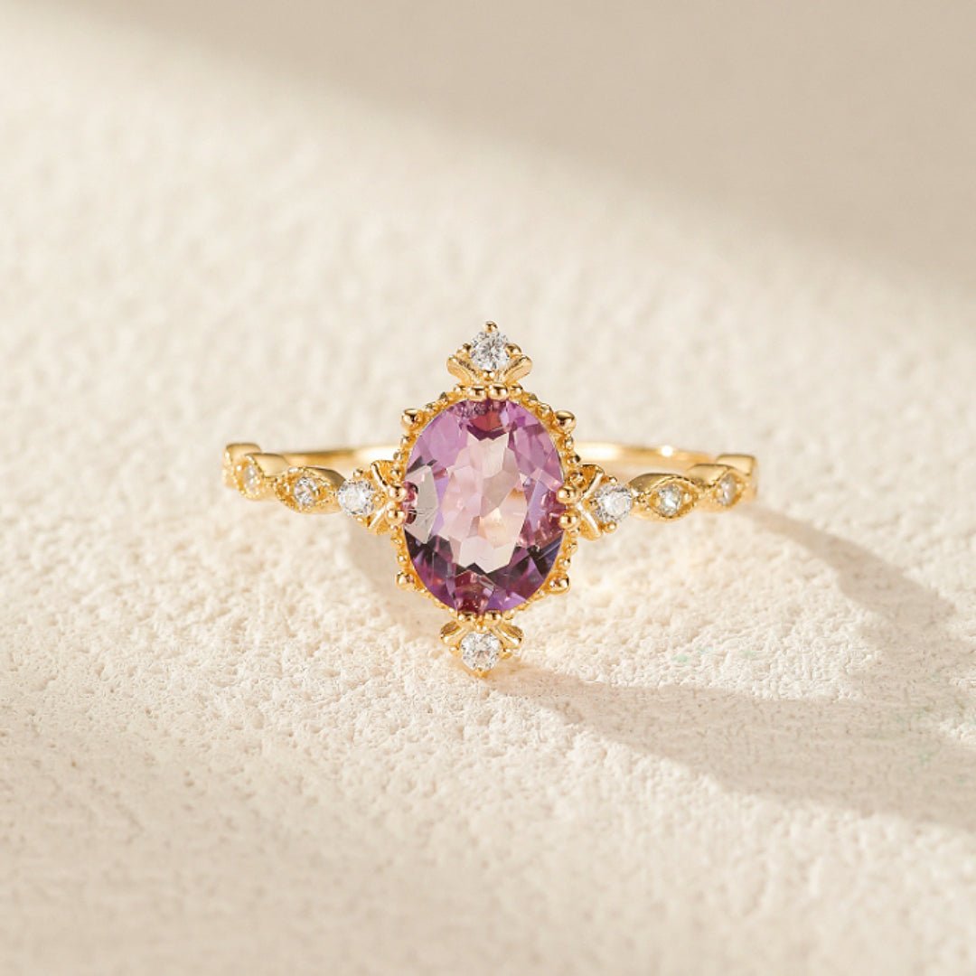 Bague Améthyste 13 mm Argent Plaqué Or – Sérénité Royale - Biloria