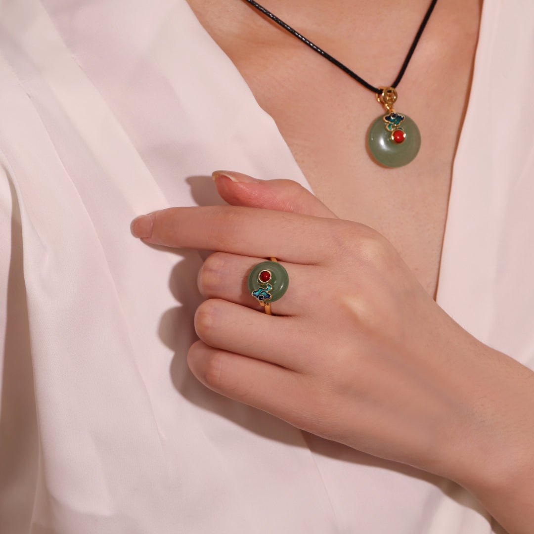 Bague Aventurine avec Nuage et Perles Symboliques - Biloria