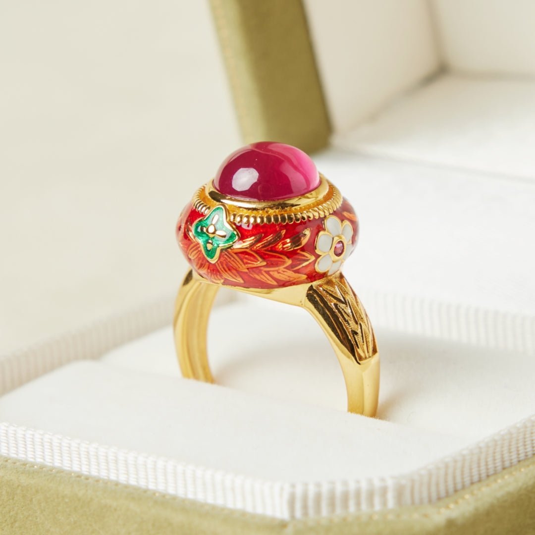 Bague Cornaline Ajustable Argent Plaqué Or Motif Floral - Biloria