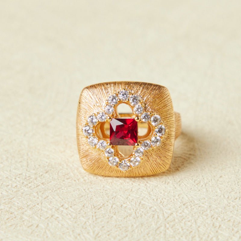 Bague Cornaline Chance Florale Argent Plaqué Or Zircon - Biloria