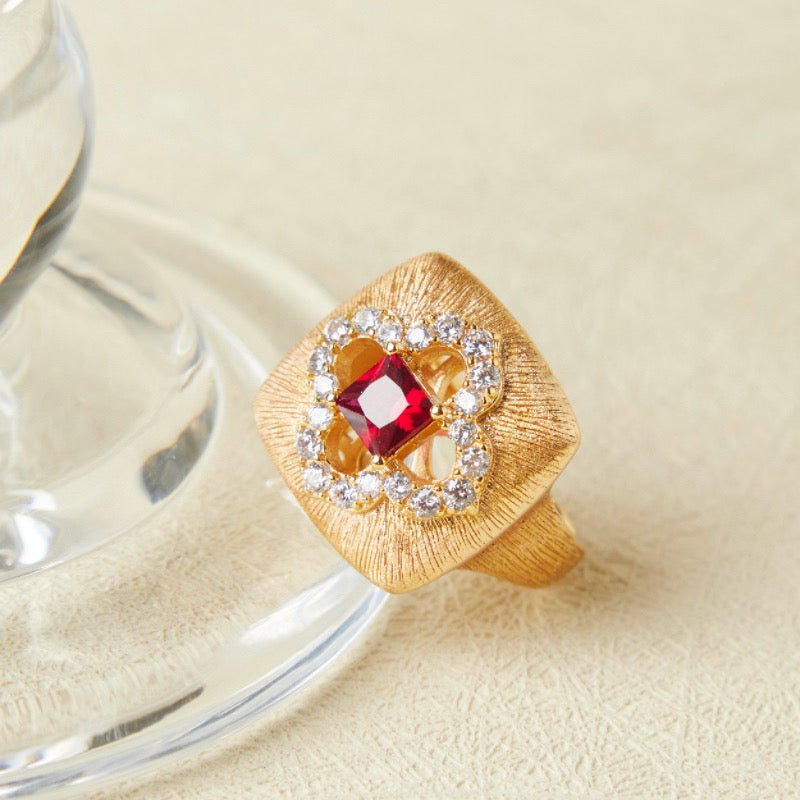 Bague Cornaline Chance Florale Argent Plaqué Or Zircon - Biloria