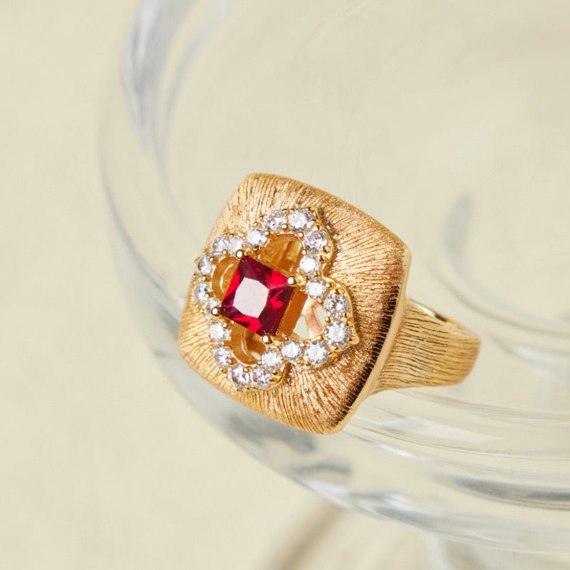 Bague Cornaline Chance Florale Argent Plaqué Or Zircon - Biloria