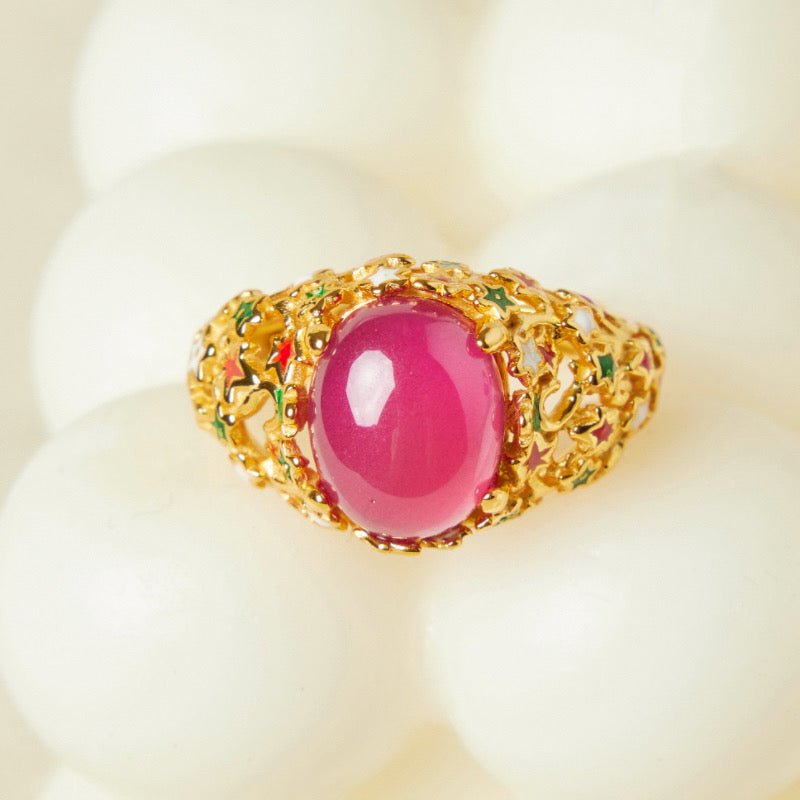 Bague Cornaline Étoile Flamboyante – Argent 925 et Émail - Biloria