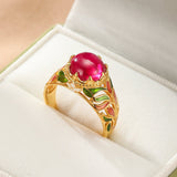 Bague Cornaline Feuillage Impérial – Argent Émaillé, Ajustable - Biloria
