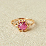 Bague Cornaline Hexagonale Argent Plaqué Or Charme Passion - Biloria