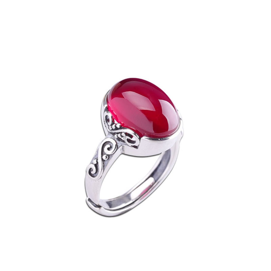 Bague Cornaline Ovale Rouge Arabesque Royale Argent - Biloria