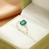 Bague Émeraude Rectangulaire Ajustable Argent S925 - Biloria