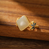 Bague Éveil Lotus Bleu - Jade Blanc, Argent Plaqué Or - Biloria
