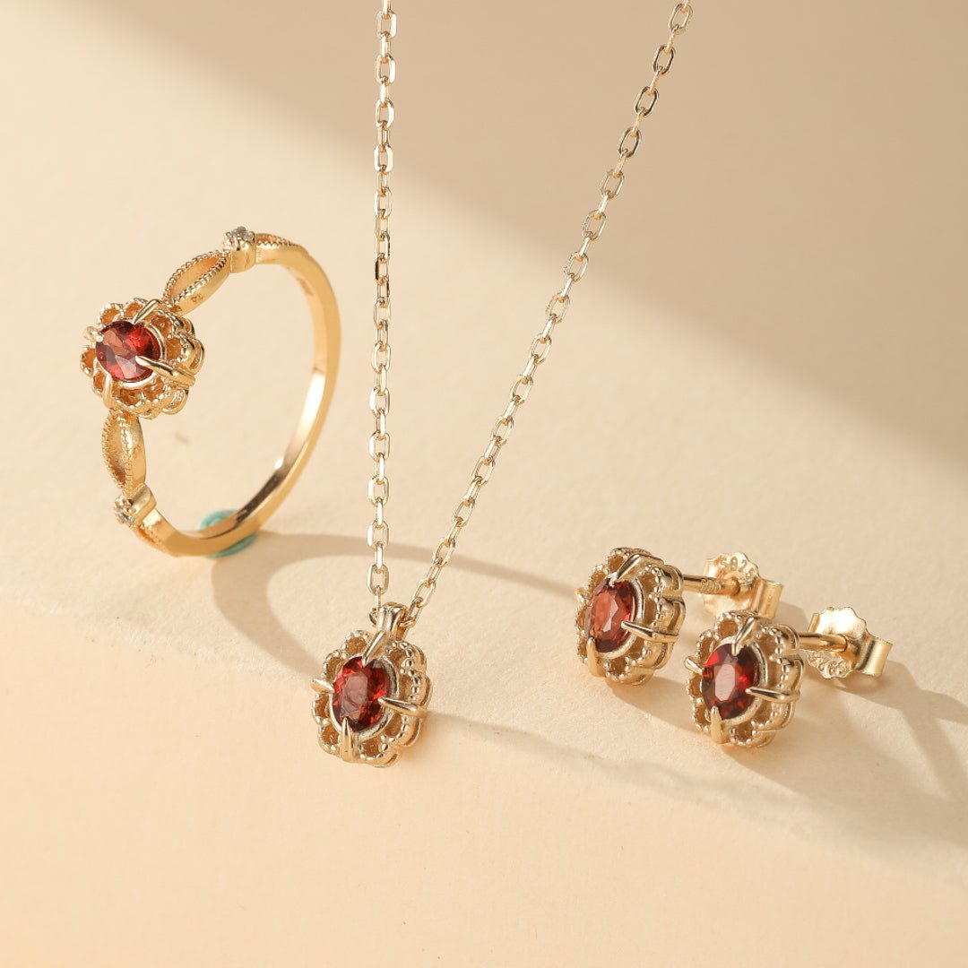 Bague Grenat Rouge – Bijou Argent Plaqué Or pour Femme - Biloria