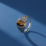 Bague Homme Œil de Tigre Laiton Gravée – Bijou Ajustable - Biloria