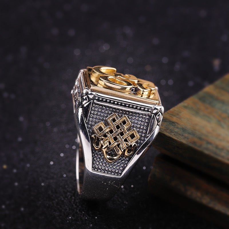 Bague Homme Six Mantras Argent 925 – Sagesse et Protection Spirituelle - Biloria