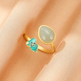 Bague Jade Néphrite Goutte et Gourde – Argent Plaqué Or Ajustable - Biloria