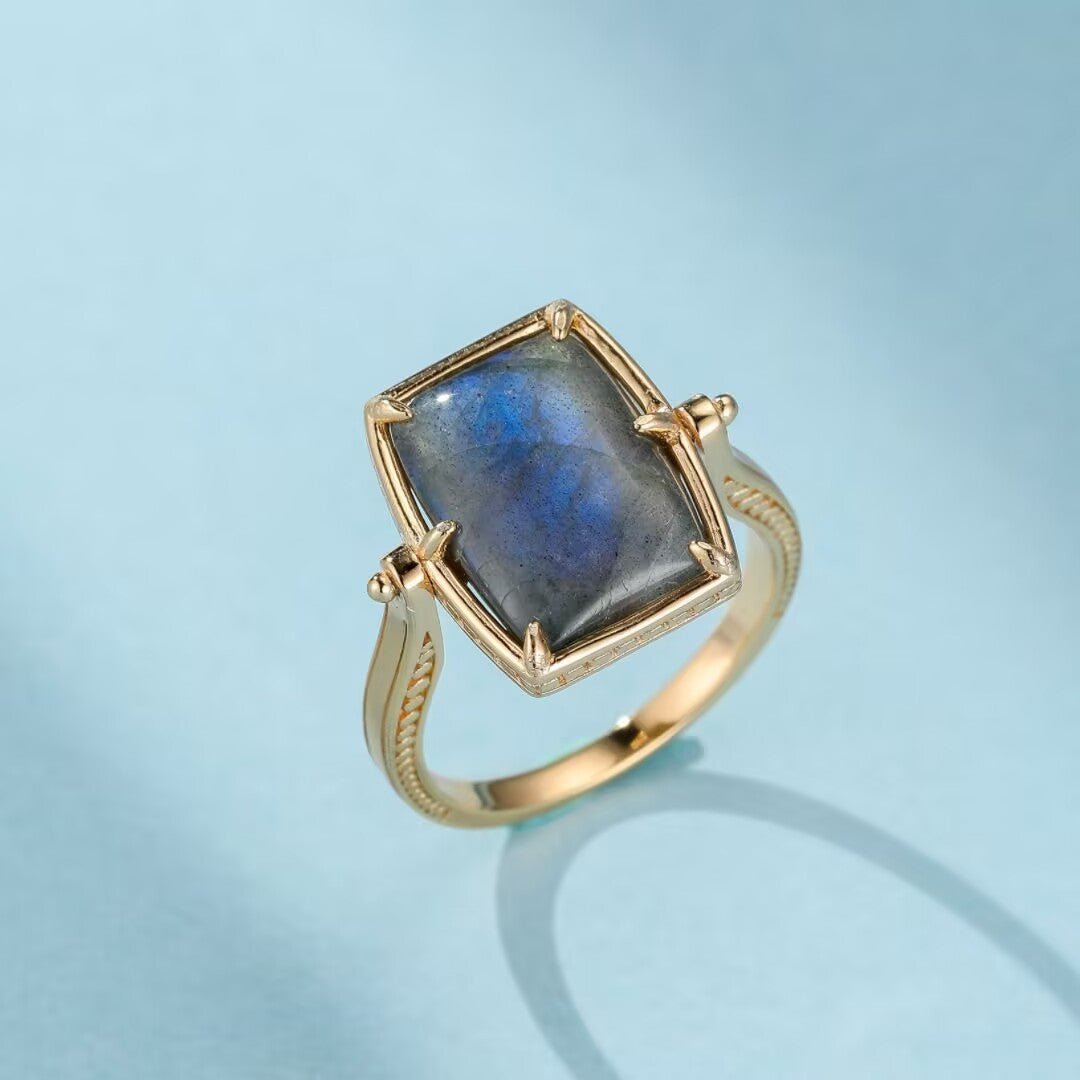 Bague Labradorite Mystère d'Aurore – Argent Plaqué Or - Biloria