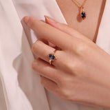 Bague Lapis Lazuli Quartz Clair Réversible Argent Plaqué Or - Biloria