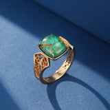 Bague Malachite Quartz Rutile Argent Plaqué Or Taille 49 51 54 57 - Biloria