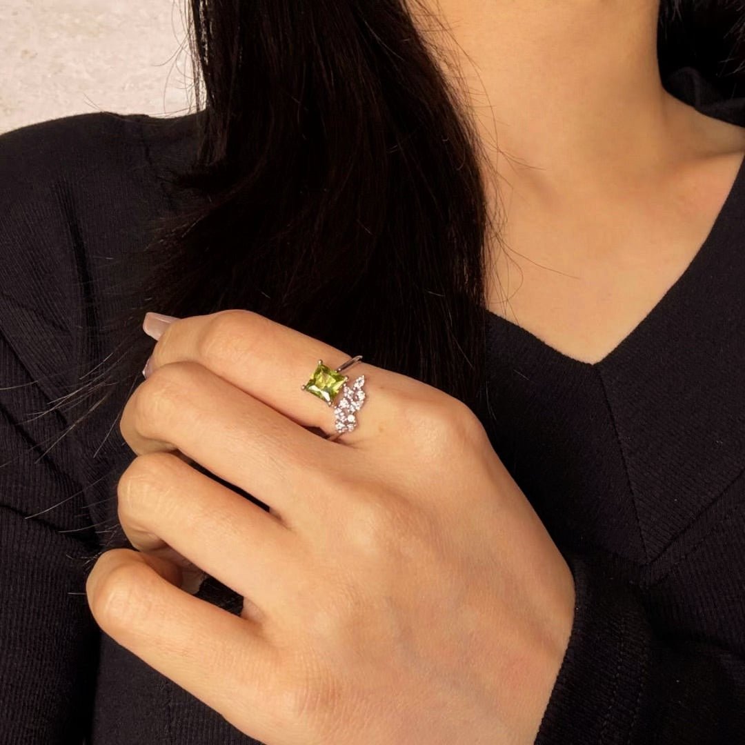 Bague Péridot Verte Naturelle Argent 925 – Bijou Ajustable - Biloria