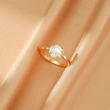 Bague Pierre de Lune Ajustable Argent Plaqué Or 10K - Biloria