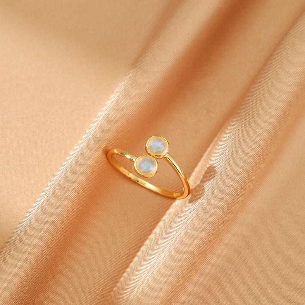 Bague Pierre de Lune Ajustable – Argent Plaqué Or pour Femme - Biloria