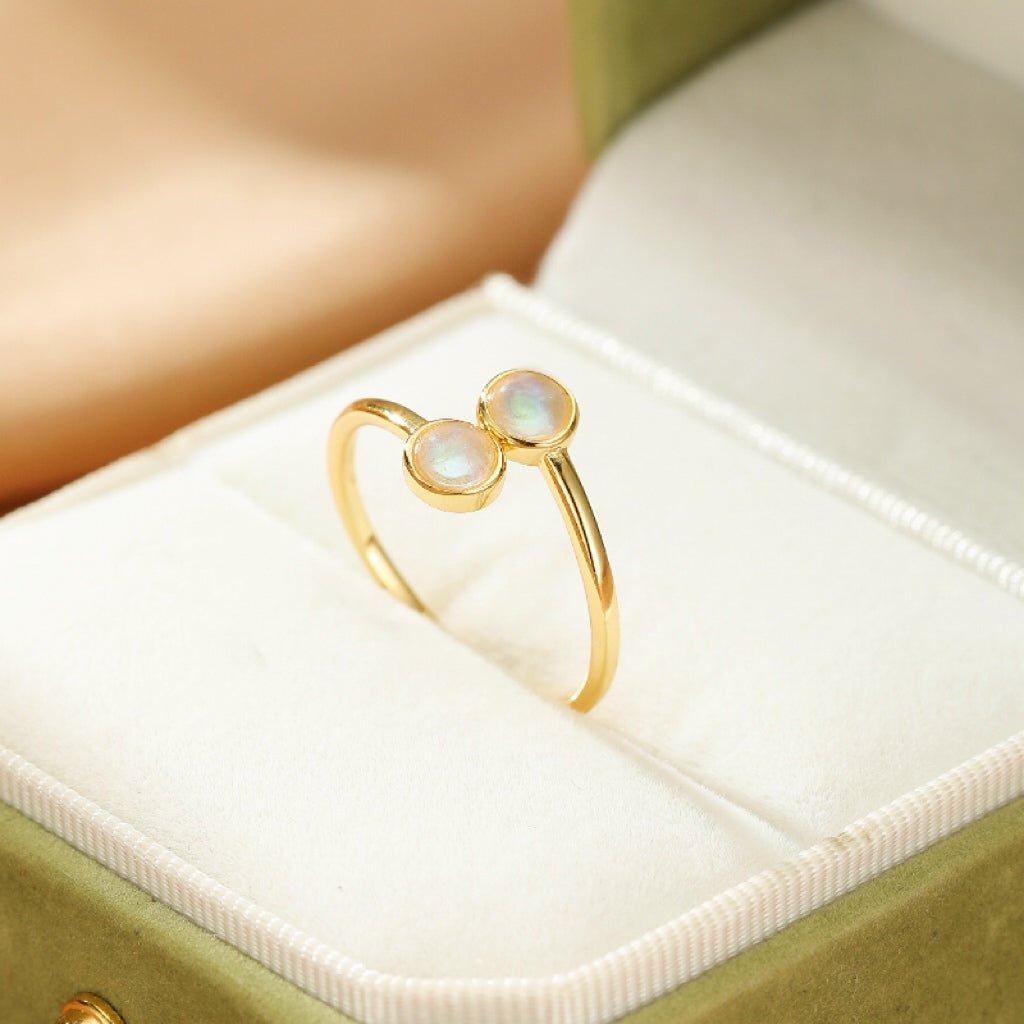Bague Pierre de Lune Ajustable – Argent Plaqué Or pour Femme - Biloria