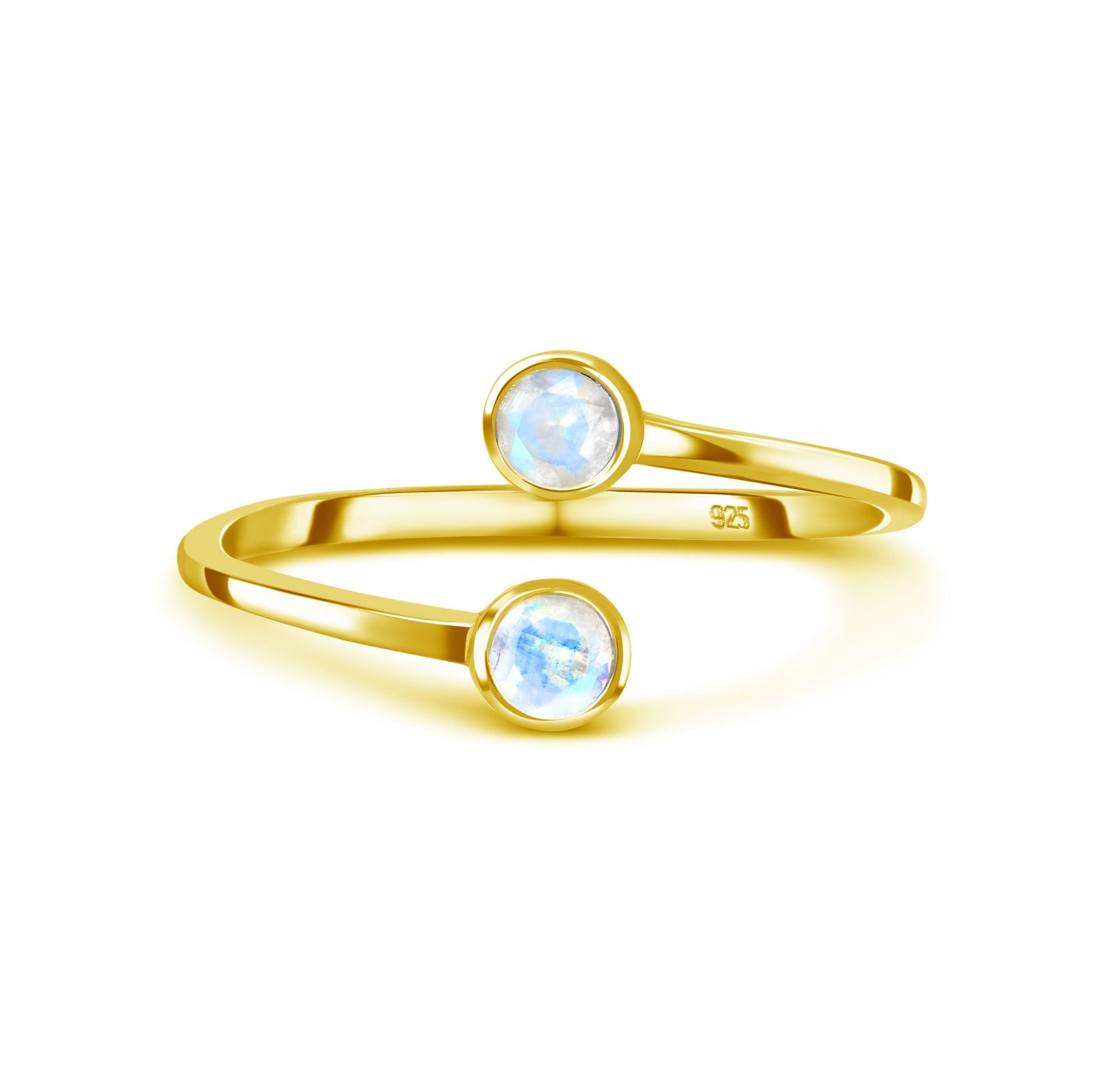 Bague Pierre de Lune Ajustable – Argent Plaqué Or pour Femme - Biloria