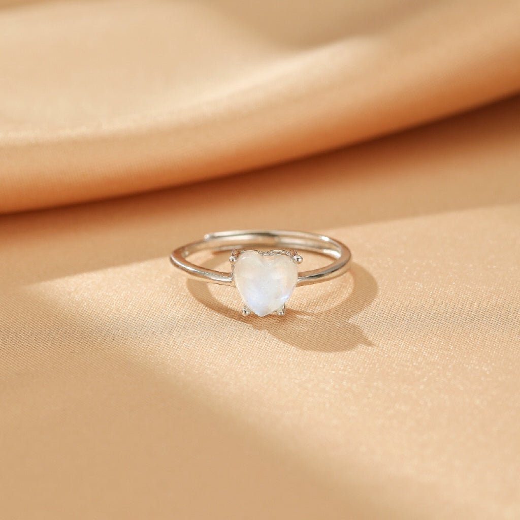 Bague Pierre de Lune Cœur Lunaire en Argent S925 Ajustable - Biloria
