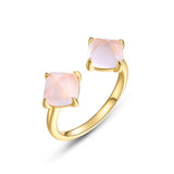 Bague Quartz Rose Ajustable Argent Plaqué Or – Pierre de l'Amour - Biloria