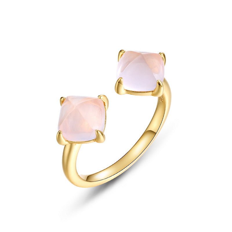 Bague Quartz Rose Ajustable Argent Plaqué Or – Pierre de l'Amour - Biloria